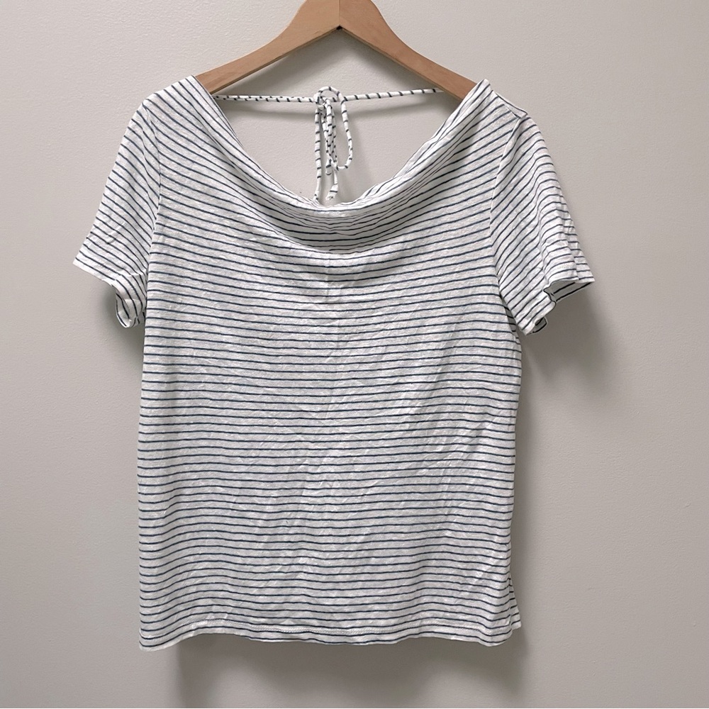 Maeve by Anthropologie linen striped top with twist front/tie back